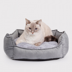 Лежак с искусственным мехом для кошек и собак, 46х46х15 см, серый
