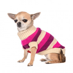 Свитер для собак розово-фиолетовый в полоску 30см