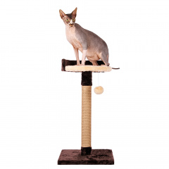 Когтеточка-столбик для кошек с лежанкой, бежевый с коричневым, джут, 60 см