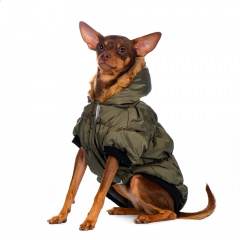 Куртка для собак с меховым капюшоном зеленая XS