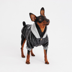 Куртка из кожзама с капюшоном для собак, M, черная