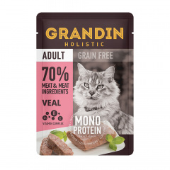 Adult Grain free Monoprotein Влажный корм (пауч) для взрослых кошек, патэ из нежного мяса телятины в желе, 85 гр.