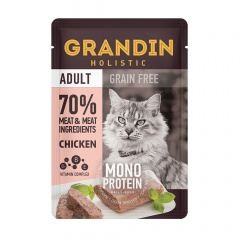Adult Grain free Monoprotein Влажный корм (пауч) для взрослых кошек, патэ из нежного мяса курицы в желе, 85 гр.