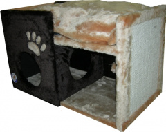 Дом-когтеточка для кошек Тумба с лежаком, бежевый/коричневый, 70х37х42 см