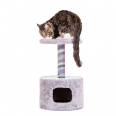 Дом-когтеточка для кошек круглый с лежанкой, декор: котенок, темно-серый, 42х42х66 см