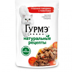 Влажный корм (пауч) для взрослых кошек Натуральные рецепты, с говядиной, 75 гр.