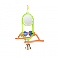 Зеркало с жердочками и колокольчиком для птиц, диаметр зеркала 3,8 см, в ассортименте