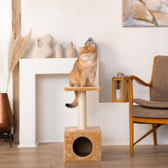 Дом-когтеточка для кошек Vicenza квадратный с площадкой, бежевый, 30х30х55 см