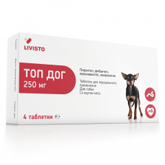 Топ Дог Таблетки от гельминтов для собак мелких пород от 1 до 5кг, 250 мг, 4 таблетки