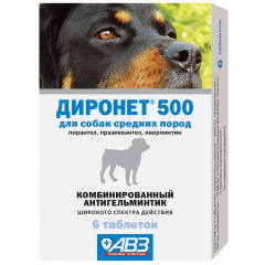 Диронет таблетки для собак, комбинированный антигельминтик, 6таб/уп