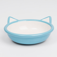 Миска керамическая с ушками для кошек, 130 мл, 13x5 см, голубая
