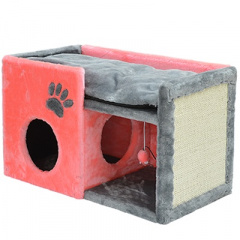 Дом-когтеточка для кошек Тумба с лежаком, розовый/серый, 70х37х42 см