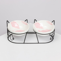 Набор из 2-х керамических мисок на подставке для кошек и собак, 12,5х4,7 см, розовый