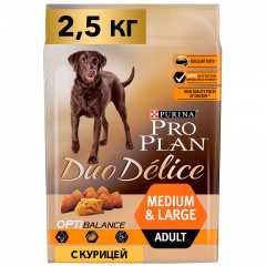 Duo Delice сухой корм для взрослых собак средних и крупных пород, с высоким содержанием курицы, 2,5 кг