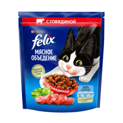 Мясное объедение сухой корм для взрослых кошек с говядиной, 600 г