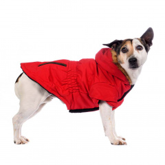 Куртка для собак приталенная с меховым капюшоном красная XS