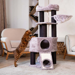 Дом-когтеточка для кошек с гамаком и лежанкой 49х49х139 см
