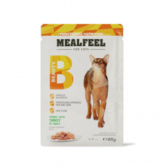 Functional Nutrition Влажный корм (пауч) для красоты шерсти и здоровья кожного покрова кошек, кусочки с индейкой в соусе, 85 гр.