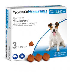 Фронтлайн НексгарД Жевательные таблетки от клещей и блох для собак 4,1-10 кг, (M), 3 таблетки