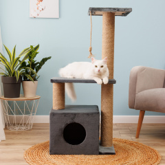 Дом-когтеточка Лаунж (55х36х105 см, диаметр столбика 10 см) с джутом для кошек, темно-серый