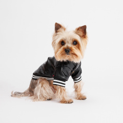 Куртка из кожзама с капюшоном для собак, XS, черная