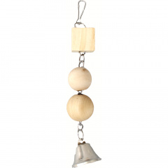 Игрушка с деревянными шариками, кубиком и колокольчиком для птиц, 5х5х25 см