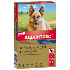 Адвантикс капли на холку для собак весом более 25 кг от блох, клещей и комаров, 1 пипетка, 4 мл