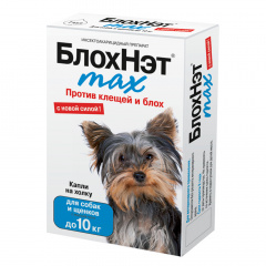 БлохНэт max Капли на холку против клещей и блох для собак весом до 10 кг, 1 мл