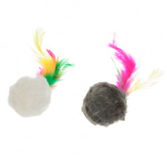 Игрушка для кошек Мяч натуральный мех с перьями 4 см (2 шт)