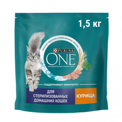 Sterilised Сухой корм для взрослых стерилизованных кошек и кастрированных котов, с курицей и цельными злаками, 1,5 кг
