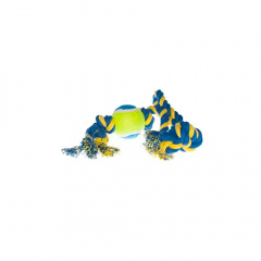 Игрушка для собак Мяч на веревке синий с желтым 53 см