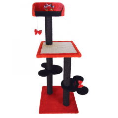 Игровой комплекс Minnie (45x45x120 cм) из сизаля и плюша для кошек, красно-черный
