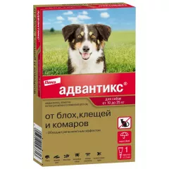 Адвантикс капли на холку для собак весом от 10 до 25 кг от блох, клещей и комаров, 1 пипетка