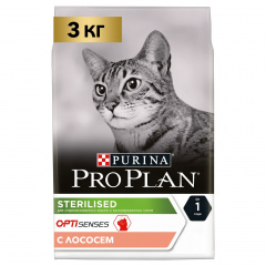 Сухой корм для стерилизованных кошек и кастрированных котов, для поддержания органов чувств, с высоким содержанием лосося, 3 кг