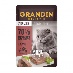 Sterilized Grain free Monoprotein Влажный корм (пауч) для взрослых стерилизованных кошек, патэ из нежного мяса ягненка в желе, 85 гр.