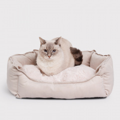 Лежак с искусственным мехом для кошек и собак, 55х50х20 см, бежевый