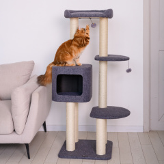 Дом-когтеточка (50х50х139 см) с удобной лежанкой для кошек, серая