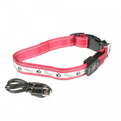 Ошейник для собак крупных пород светящийся USB зарядка с рисунком розовый L 50-60 см