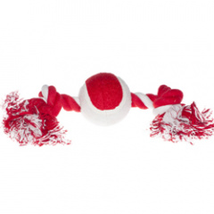 Игрушка для собак Мяч на веревке красный с белым 28 см