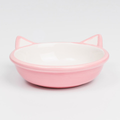 Миска керамическая с ушками для кошек, 130 мл, 13x5 см, розовая