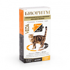 Биоритм Функциональный витаминно-минеральный корм со вкусом курицы для кошек, 48 таблеток