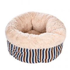 Лежак круглый для кошек и собак мелких и средних пород, 40x25 см, бежевый в полоску