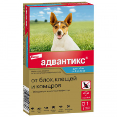 Адвантикс капли на холку для собак весом от 4 до 10 кг от блох, клещей и комаров, 1 пипетка