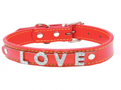 Ошейник для собак средних пород Колибри с украшением из букв LOVE красный 45х2 см