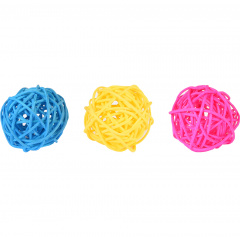 Набор мячиков из ротанга для грызунов, 3 шт., желтый, фуксия, синий