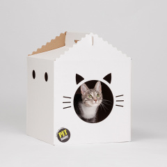 Домик из картона для кошек, 35х35 см, белый