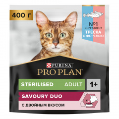 Sterilised Сухой корм для взрослых стерилизованных кошек и кастрированных котов, с треской и форелью, 400 гр.