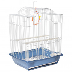 Клетка с фигурной крышей для птиц, 35х28х46 см, сине-серая