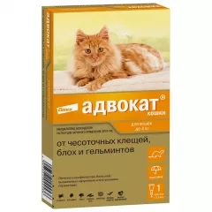 Адвокат Раствор для наружного применения для кошек массой до 4 кг, 0,4 мл, 1 пипетка в упаковке