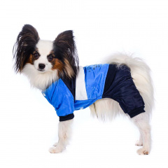 Комбинезон для собак синий с полосатым капюшоном L